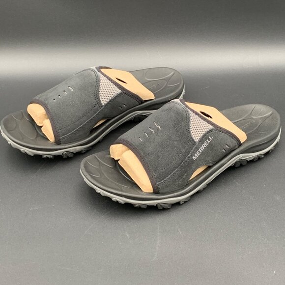 Merrell Slide Mens Sandals Huntington LTR Size 10 M Black Suede Mesh Slip-On - Picture 4 of 7